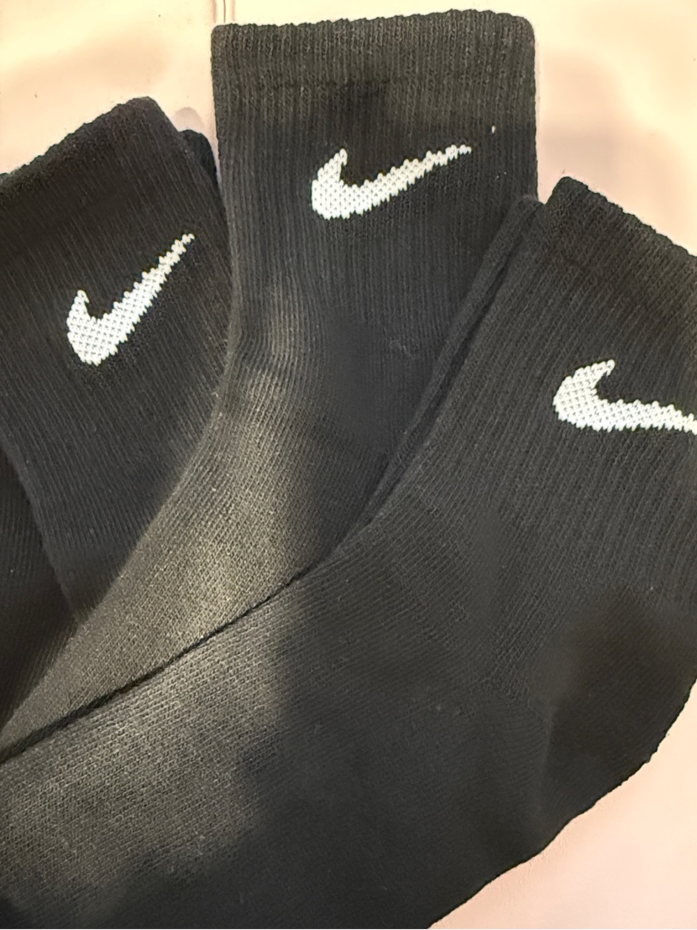 Nike Black Crew Socks with White Swoosh - Men 3 Pack - Picture 2 of 2